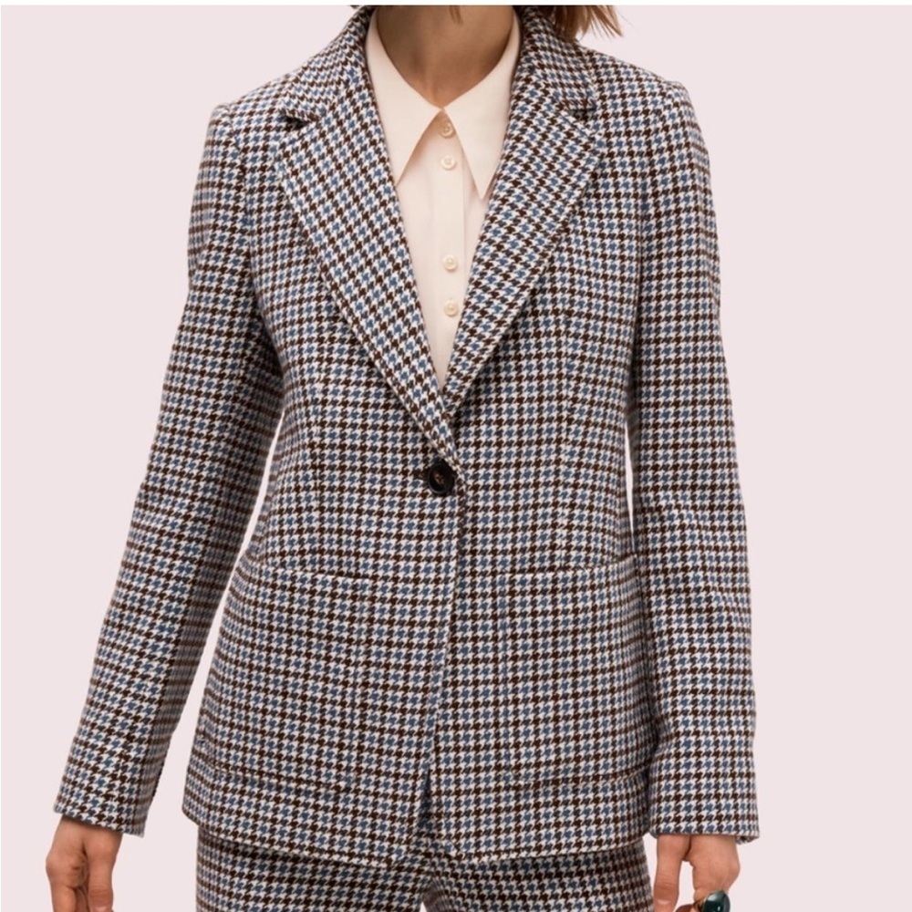 Kate Spade New York Pop Houndstooth Blazer Brown Blue Size 0